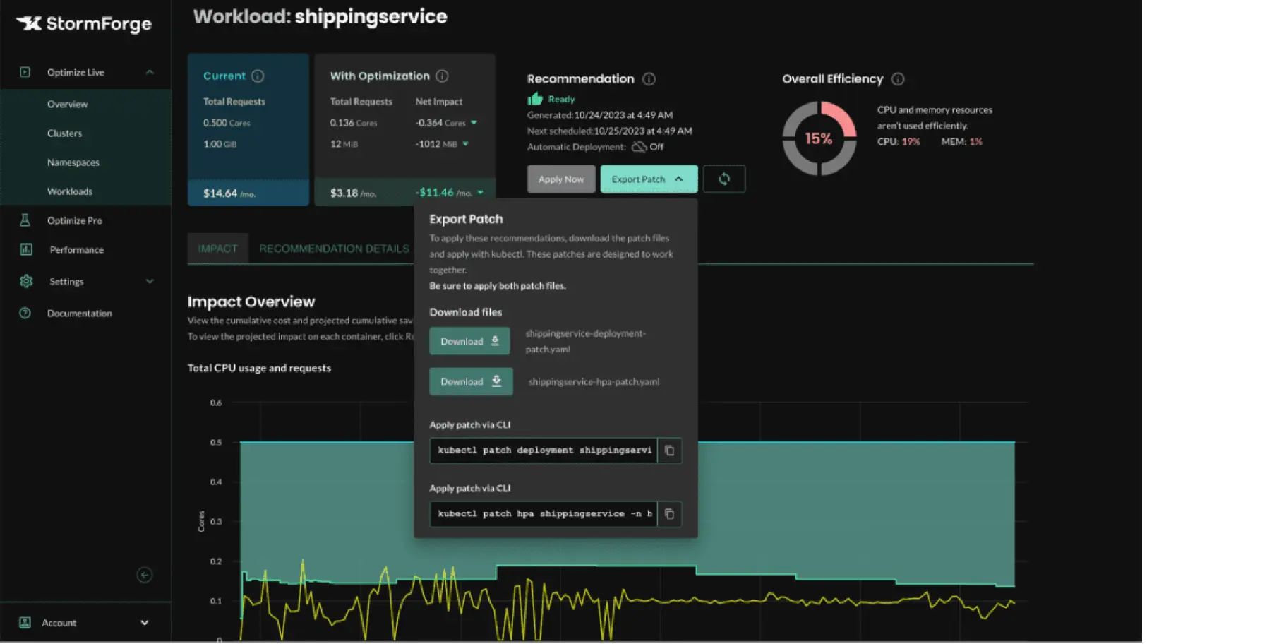Stormforge Dashboard